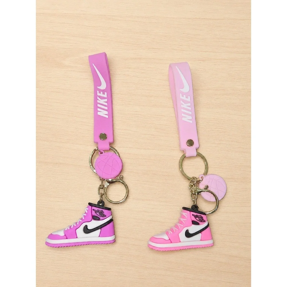 Mini High Top Sneaker Keychains Set of 2 Purple&Pink Shoe Charms w/ Wrist Straps